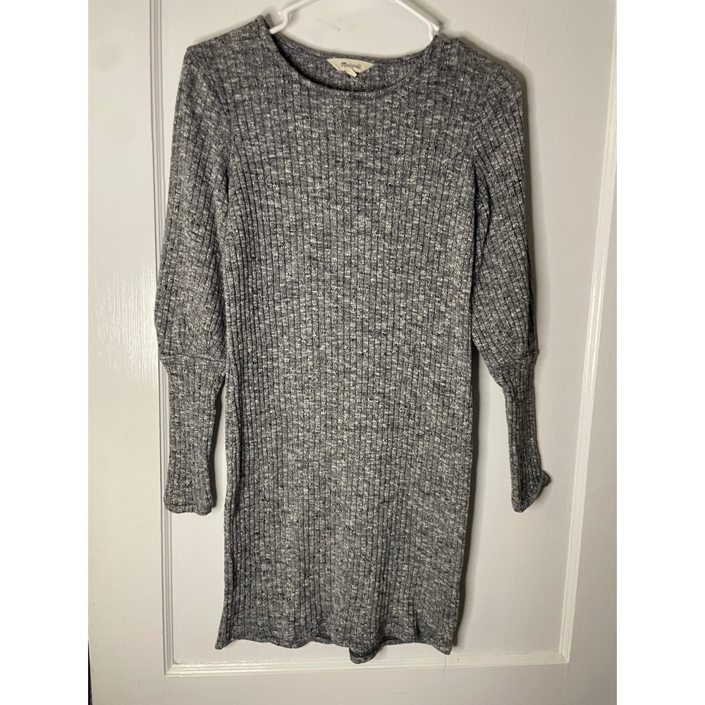 Madewell Women's XXS‎ Gray Ribbed Knit Long Sleeve Mini Dress